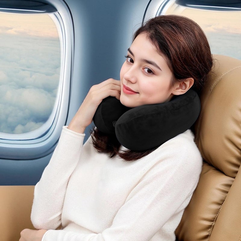 VITANECKART Hump Travel Pillow, High-end Memory Foam Neck Pillow, Double Support for Neck, Head and Chin, 360° Ergonomic Design Full Neck wrap Pillow, Suitable for Office, Airplane and car (Black) - Image 3